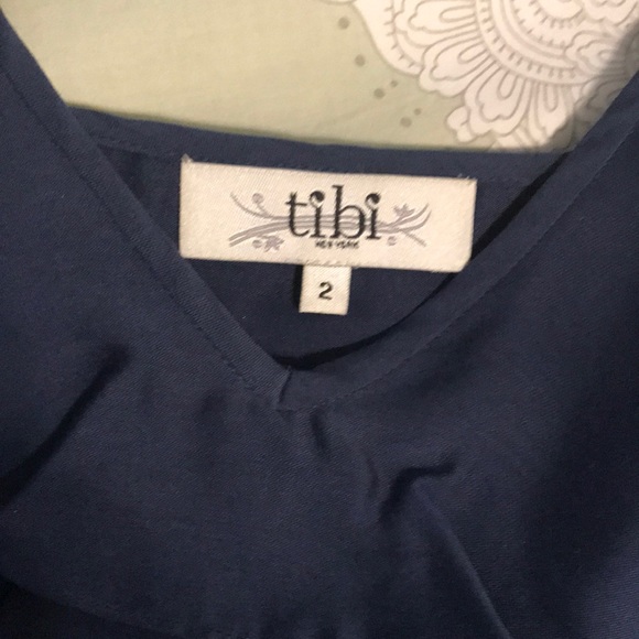 Tibi Navy Silk/Cotton Top with Ruffle - Picture 2 of 3